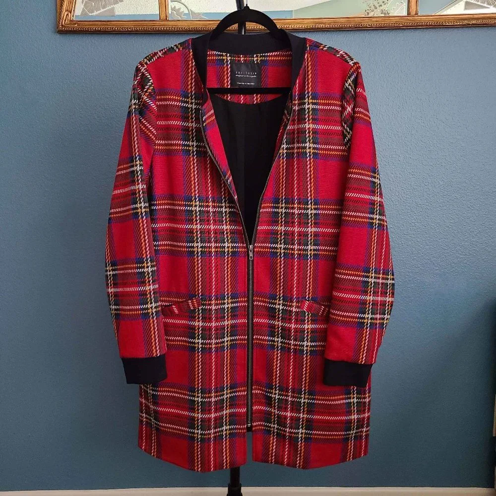 SANCTUARY ~ Red Plaid CITY Longline Bomber Jacket ~ XL (JR) | L (W) - Picture 10 of 12
